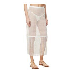 My Beachy Side Camelia Maxi Skirt Small White Cotton Lace Fringe Swim Cover Up